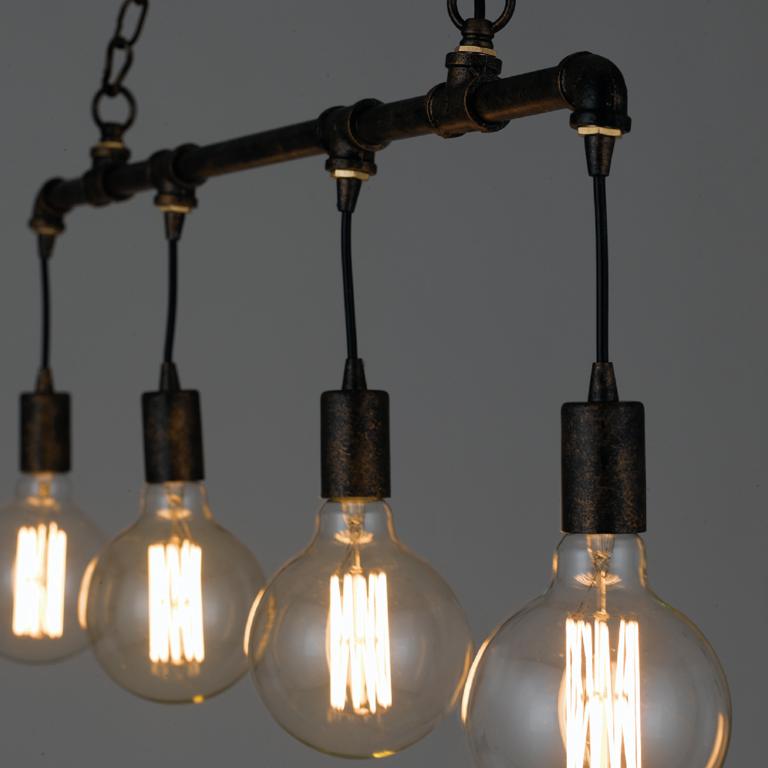 Sospensione 4 luci metallo effetto ruggine stile tubi e rubinetti 4XE27 non incl. AMARCORD Sospensione 4 luci metallo effetto ruggine stile tubi e rubinetti 4XE27 non incl. AMARCORD